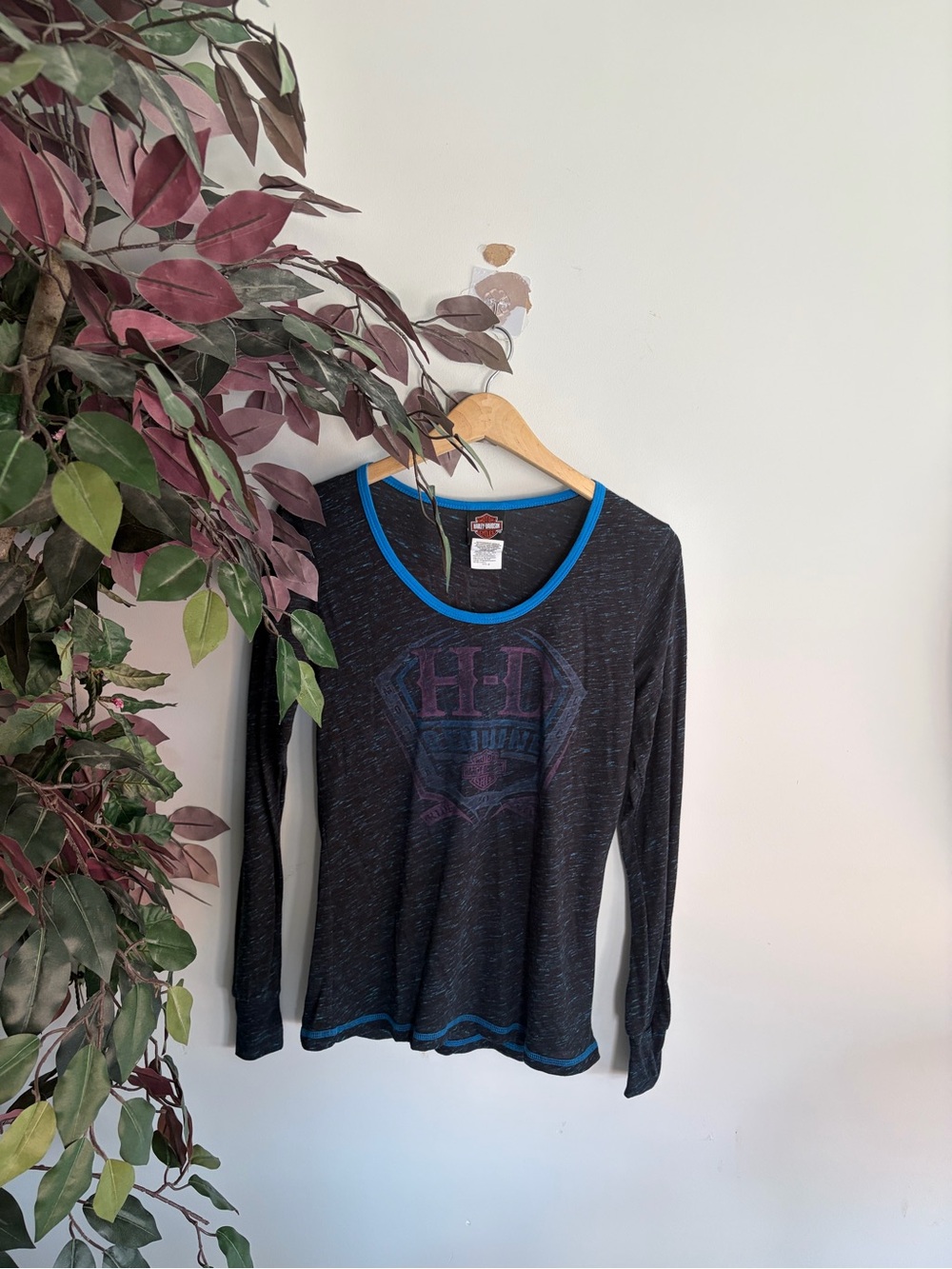 Harley-Davidson Black Tee with Bright Blue Neck Trim